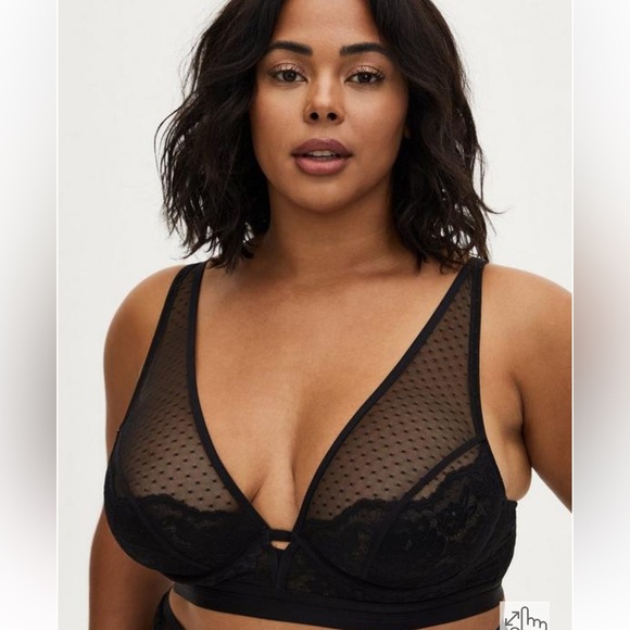 NWT Torrid Black Swiss Dot Mesh & Lace Unlined Bralette - Picture 2 of 11